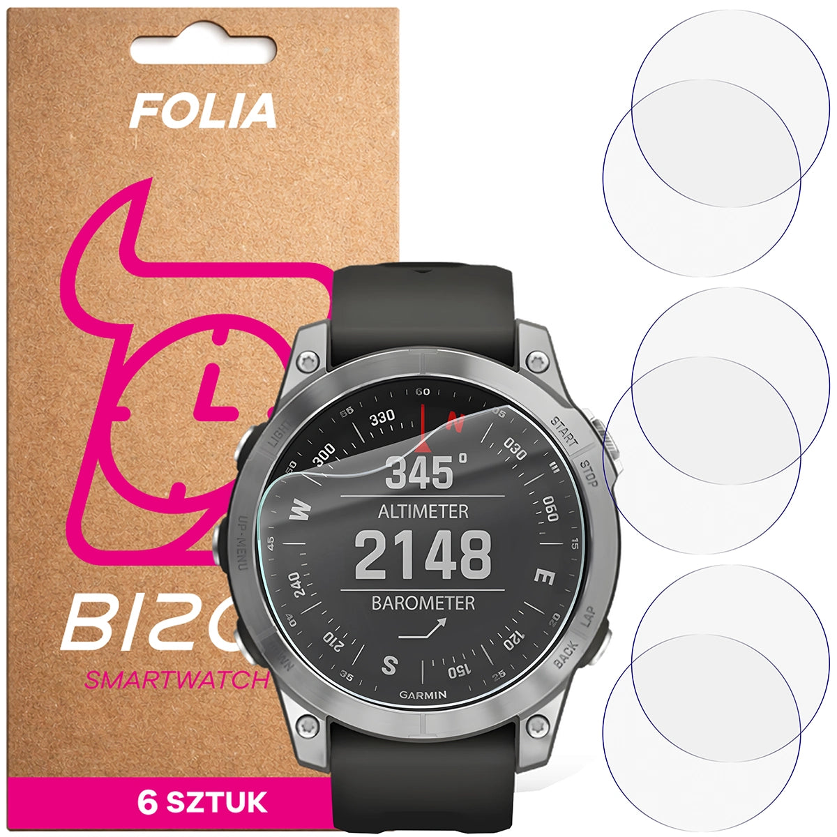Schutzfolie für den Bildschirm für Garmin Fenix 7, Bizon Watch HydroFlex, 6 Stück