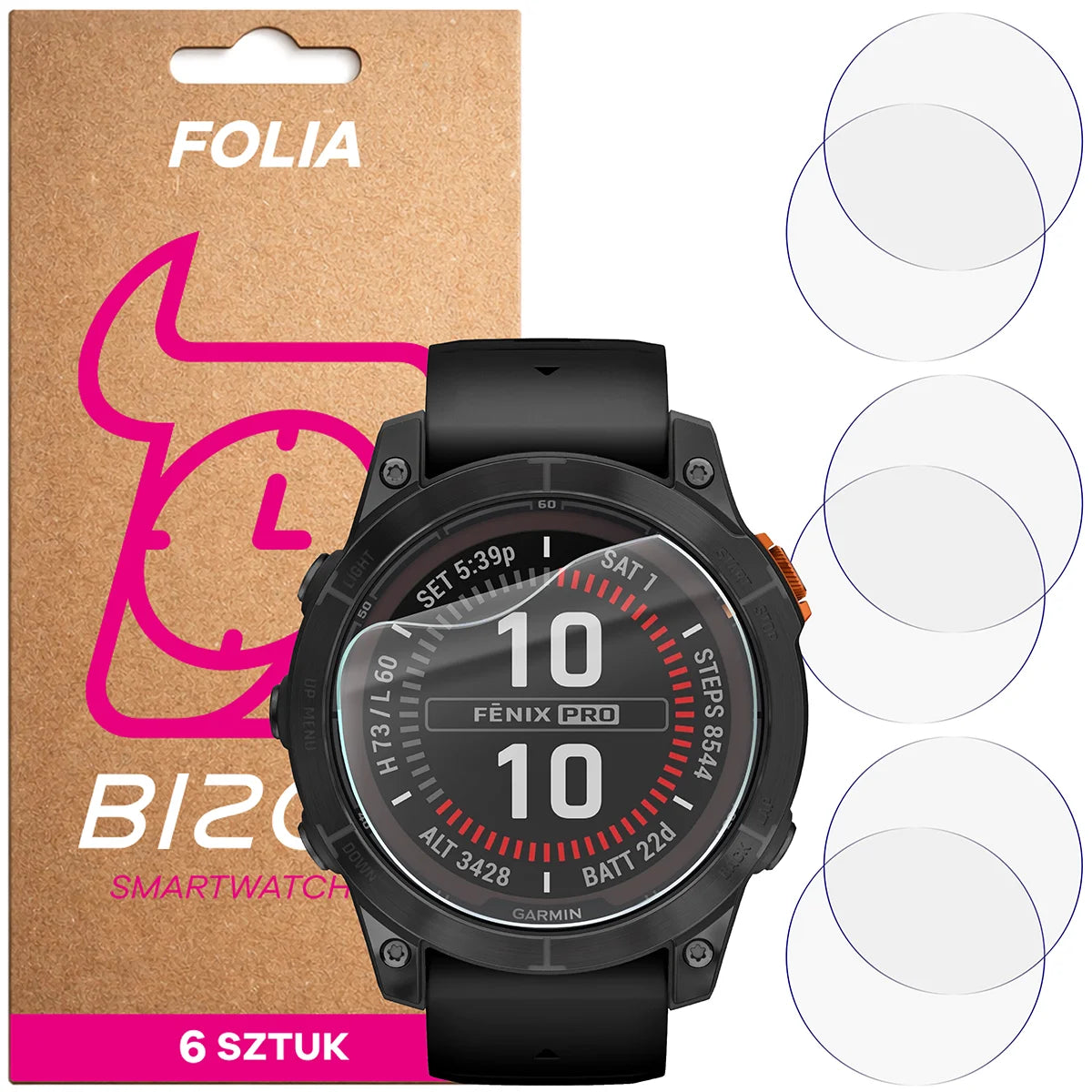 Schutzfolie für den Bildschirm für Garmin Fenix 7X Pro, Bizon Watch HydroFlex, 6 Stück