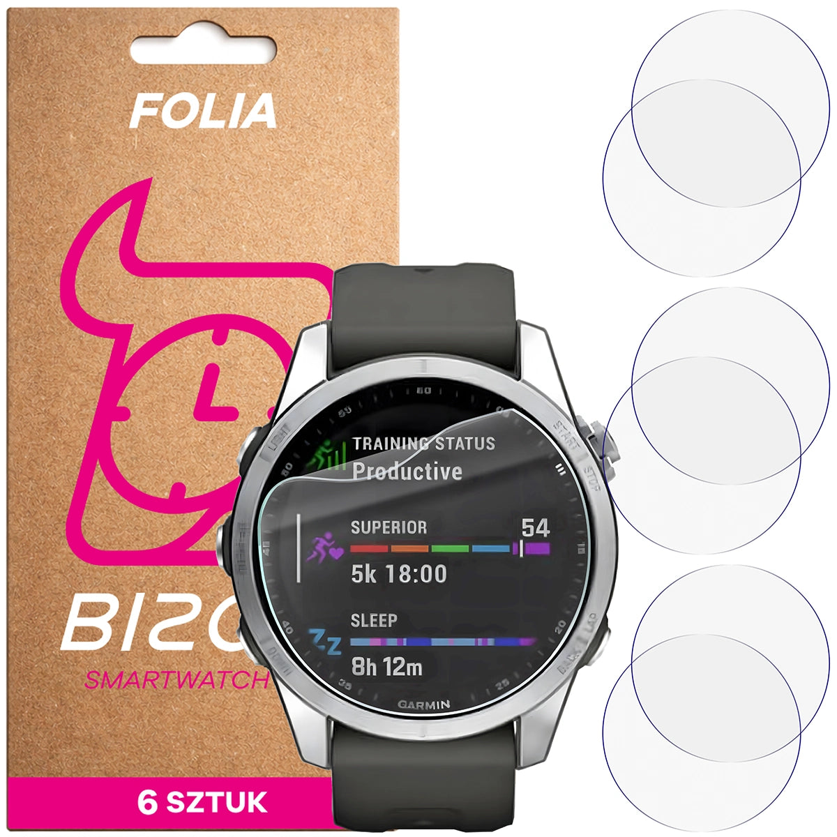 Schutzfolie für den Bildschirm für Garmin Fenix 7S, Bizon Watch HydroFlex, 6 Stück