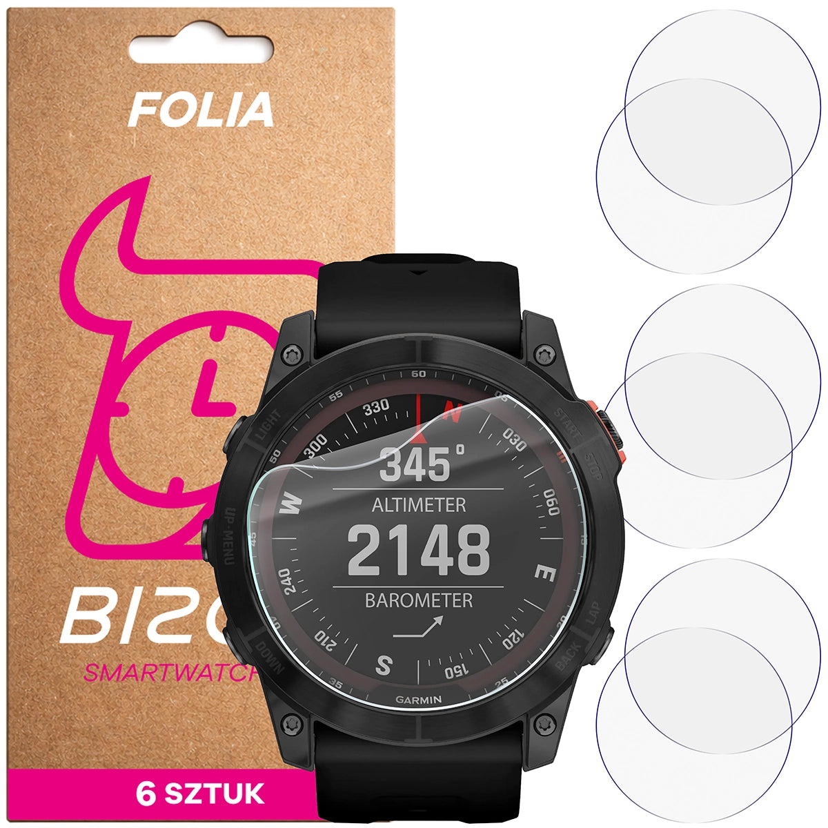 Schutzfolie für den Bildschirm für Garmin Fenix 7X, Bizon Watch HydroFlex, 6 Stück