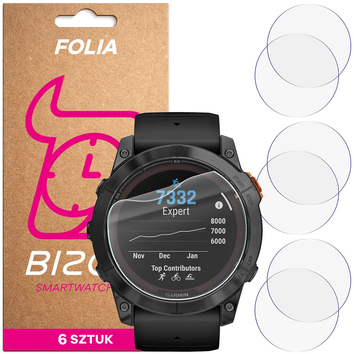 Schutzfolie für den Bildschirm für Garmin Fenix 7X Pro 51 mm, Bizon Watch HydroFlex, 6 Stück