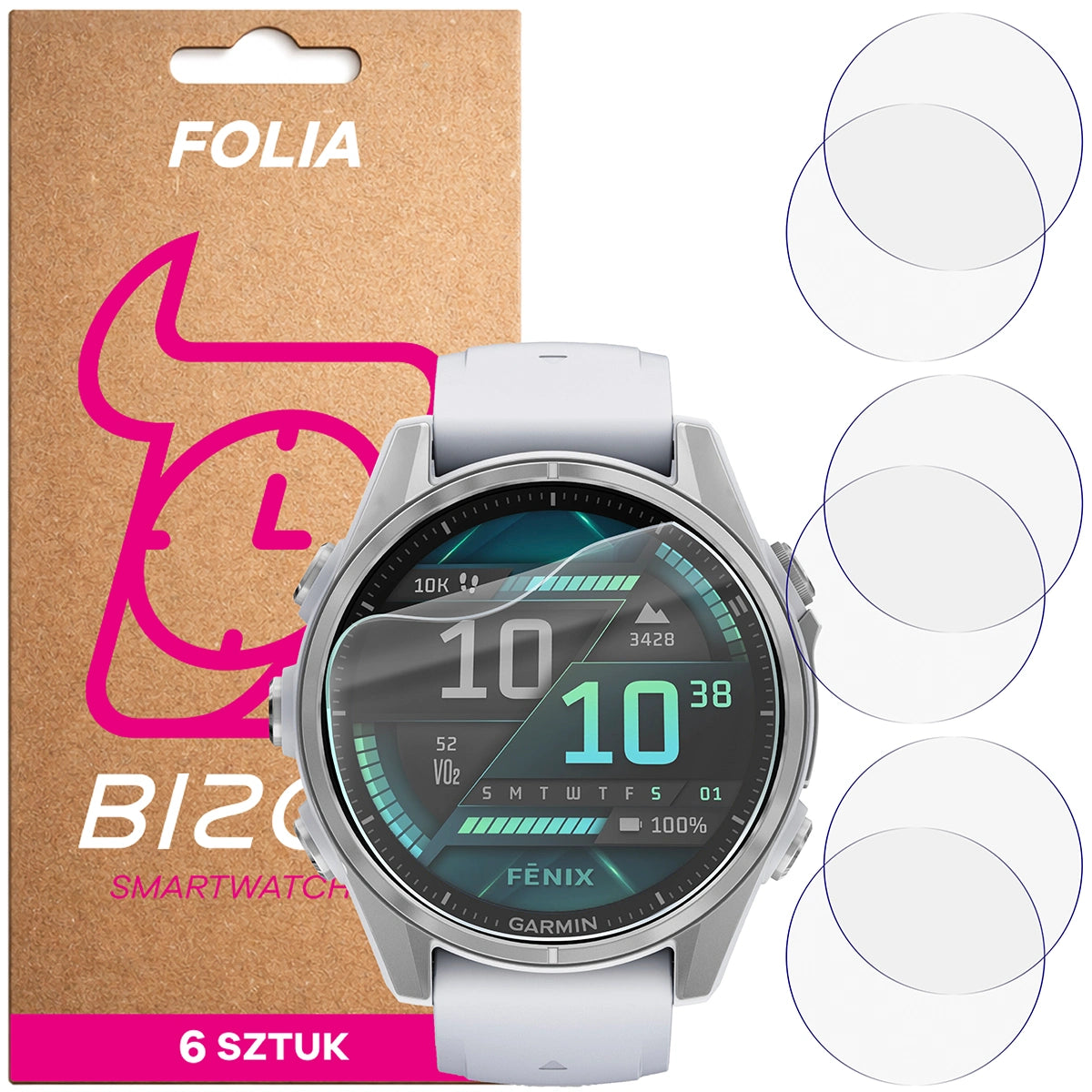 Schutzfolie für den Bildschirm für Garmin Fenix 8 AMOLED 43 mm, Bizon Watch HydroFlex, 6 Stück