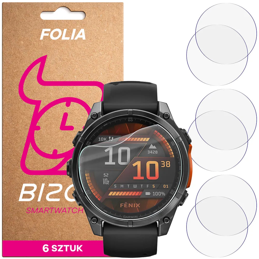 Schutzfolie für den Bildschirm für Garmin Fenix 8 AMOLED (47 mm), Bizon Watch HydroFlex, 6 Stück (1/5)
