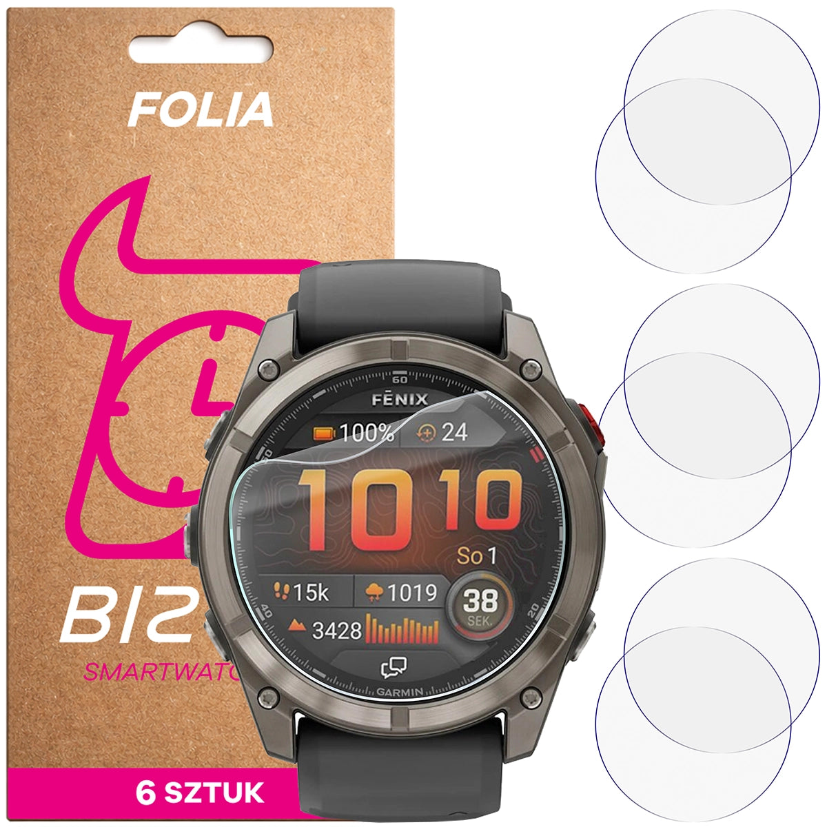 Schutzfolie für den Bildschirm für Garmin Fenix 8 Pro AMOLED 51 mm, Bizon Watch HydroFlex, 6 Stück