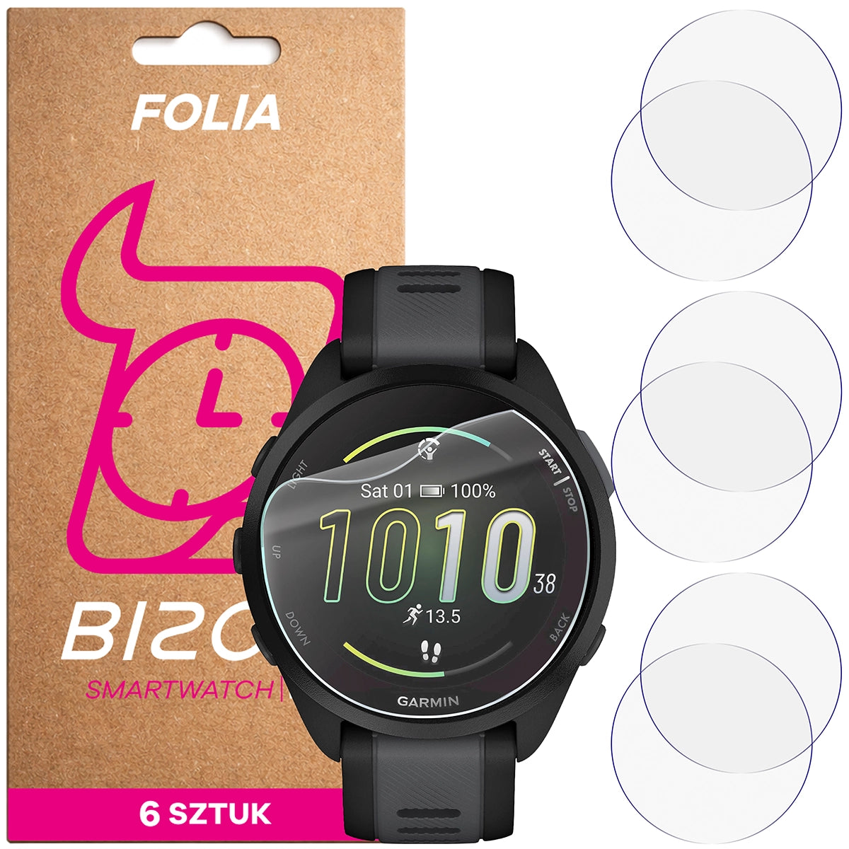 Schutzfolie für den Bildschirm für Garmin Forerunner 165, Bizon Watch HydroFlex, 6 Stück