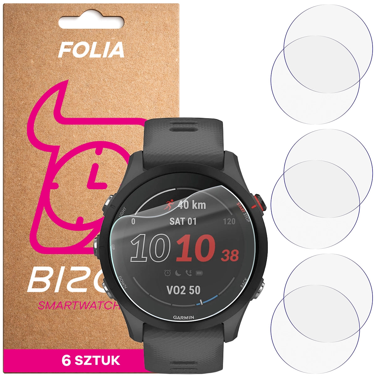 Schutzfolie für den Bildschirm für Garmin Forerunner 255, Bizon Watch HydroFlex, 6 Stück