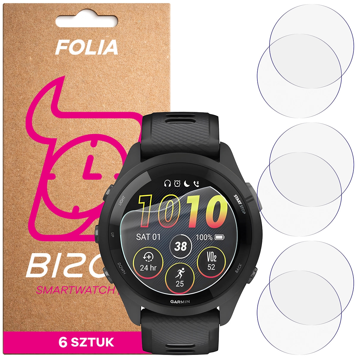 Schutzfolie für den Bildschirm für Garmin Forerunner 265, Bizon Watch HydroFlex, 6 Stück