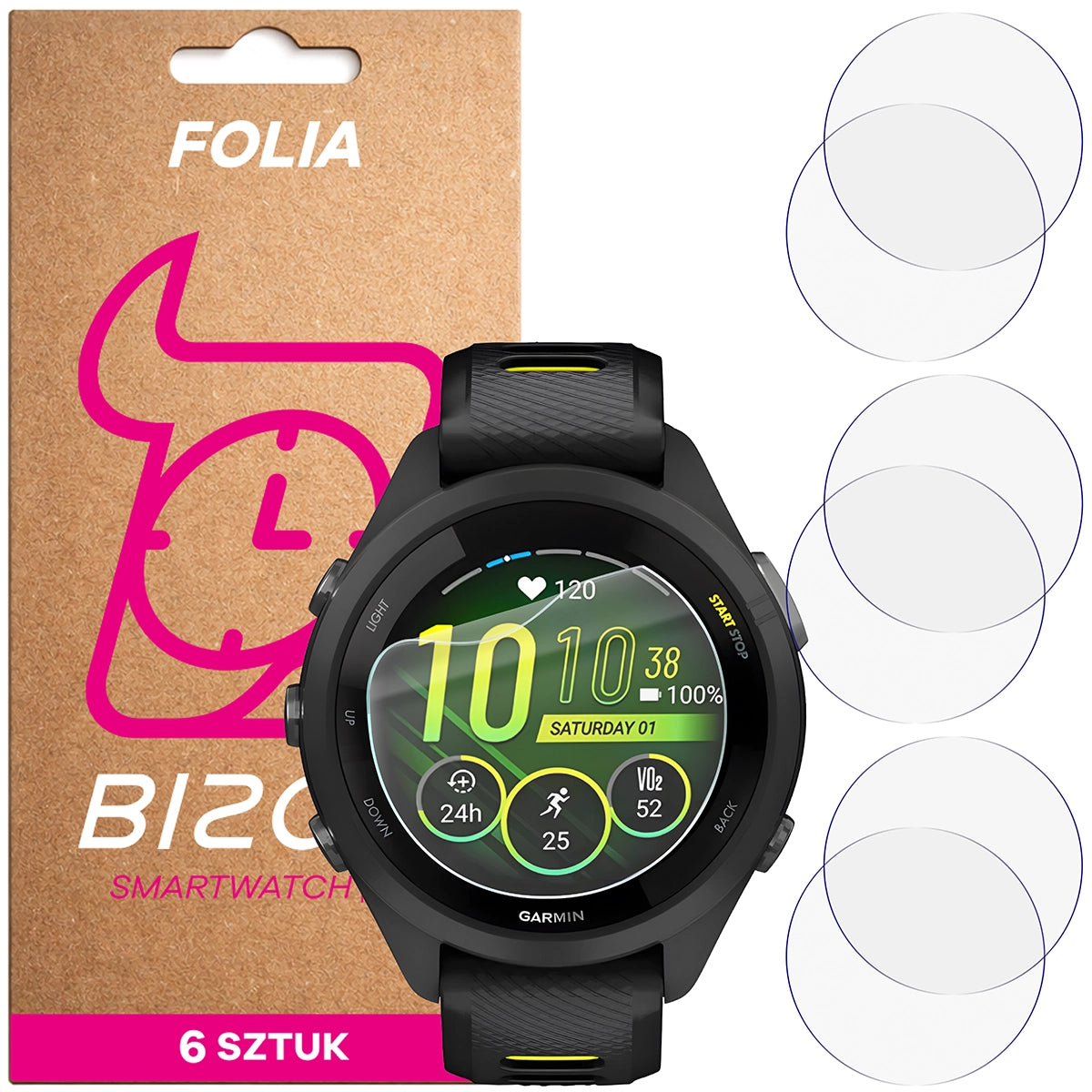 Schutzfolie für den Bildschirm für Garmin Forerunner 265S, Bizon Watch HydroFlex, 6 Stück