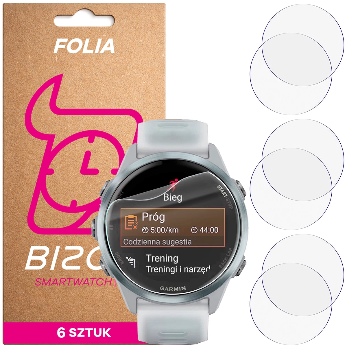 Schutzfolie für den Bildschirm für Garmin Forerunner 570 42 mm, Bizon Watch HydroFlex, 6 Stück
