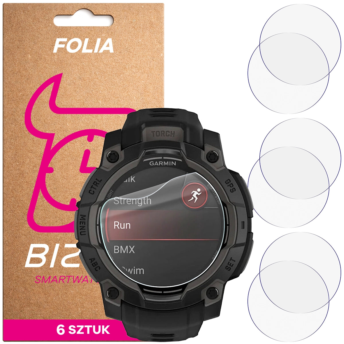 Schutzfolie für den Bildschirm für Garmin Instinct 3 45 mm AMOLED, Bizon Watch HydroFlex, 6 Stück