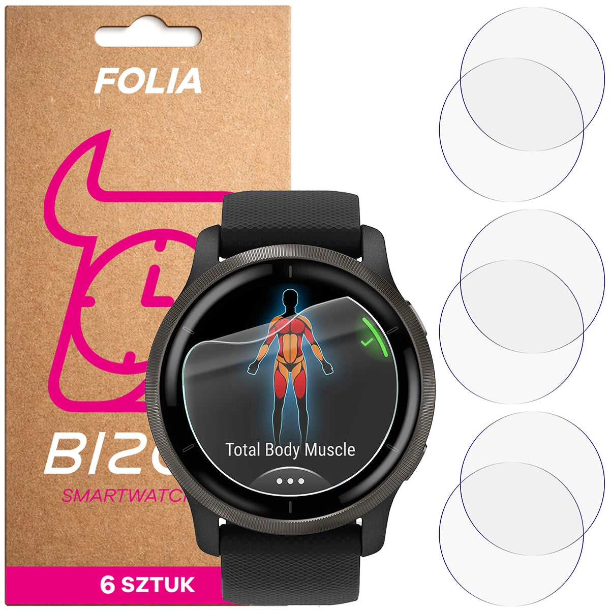 Schutzfolie für den Bildschirm für Garmin Venu 2, Bizon Watch HydroFlex, 6 Stück