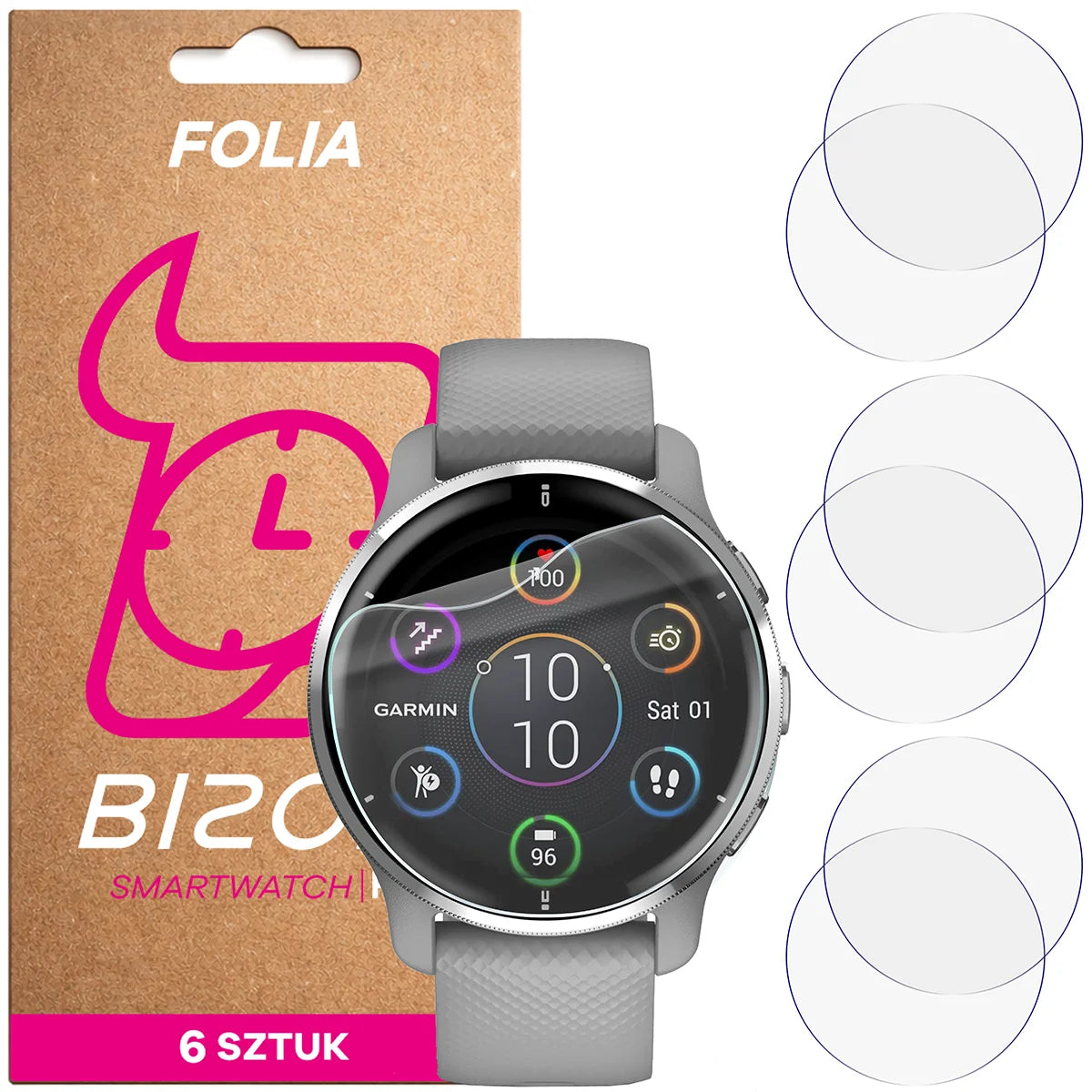 Schutzfolie für den Bildschirm für Garmin Venu 2 Plus, Bizon Watch HydroFlex, 6 Stück