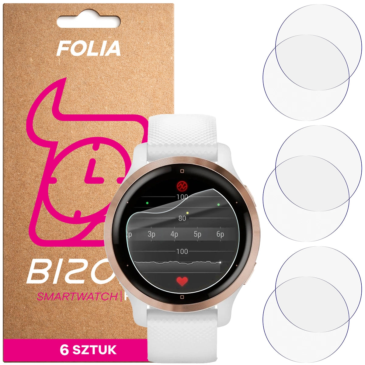 Schutzfolie für den Bildschirm für Garmin Venu 2S, Bizon Watch HydroFlex, 6 Stück