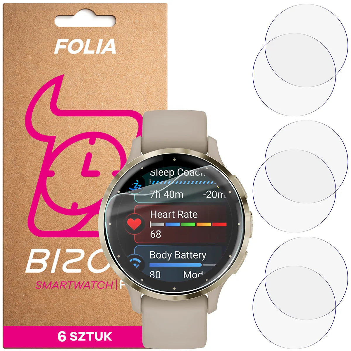 Schutzfolie für den Bildschirm für Garmin Venu 3S, Bizon Watch HydroFlex, 6 Stück