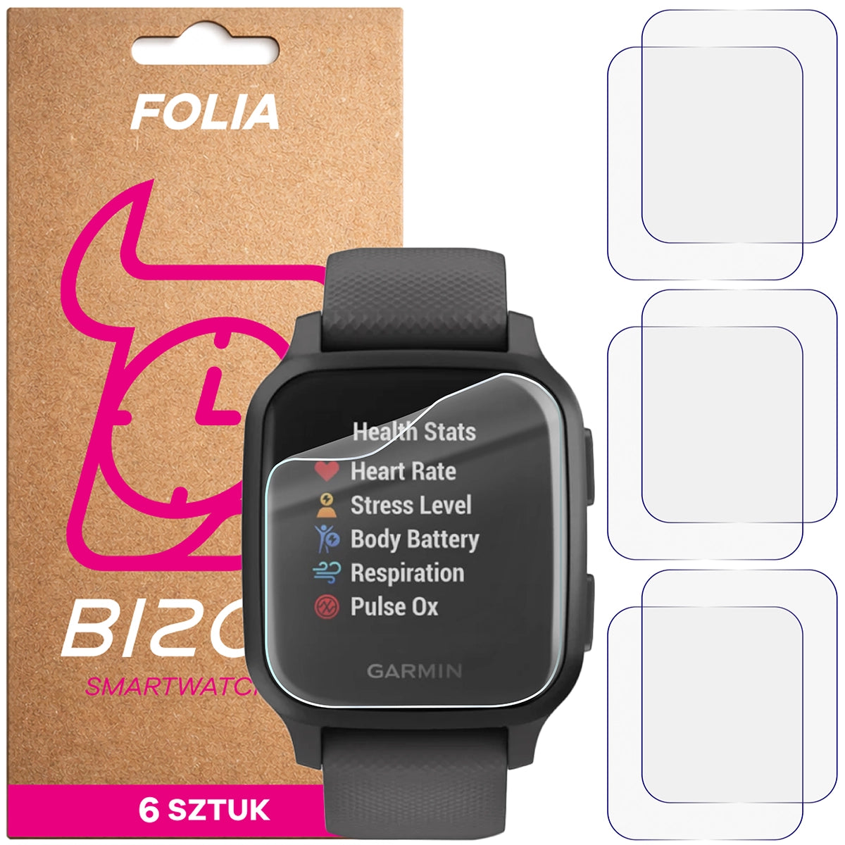 Schutzfolie für den Bildschirm für Garmin Venu Sq, Bizon Watch HydroFlex, 6 Stück
