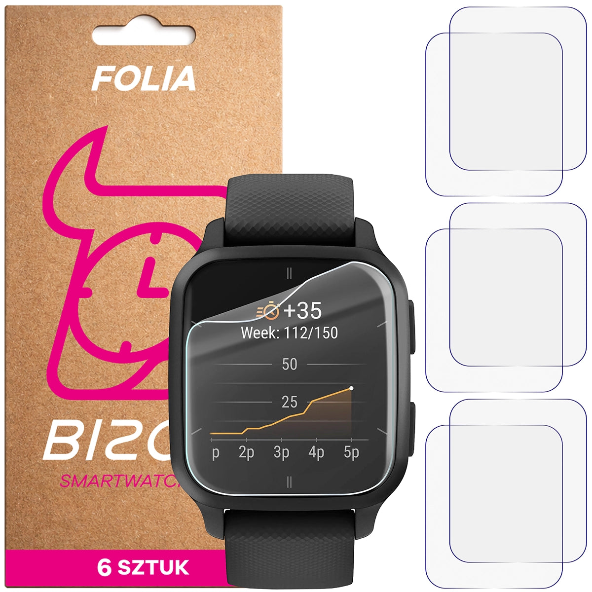 Schutzfolie für den Bildschirm für Garmin Venu Sq 2, Bizon Watch HydroFlex, 6 Stück