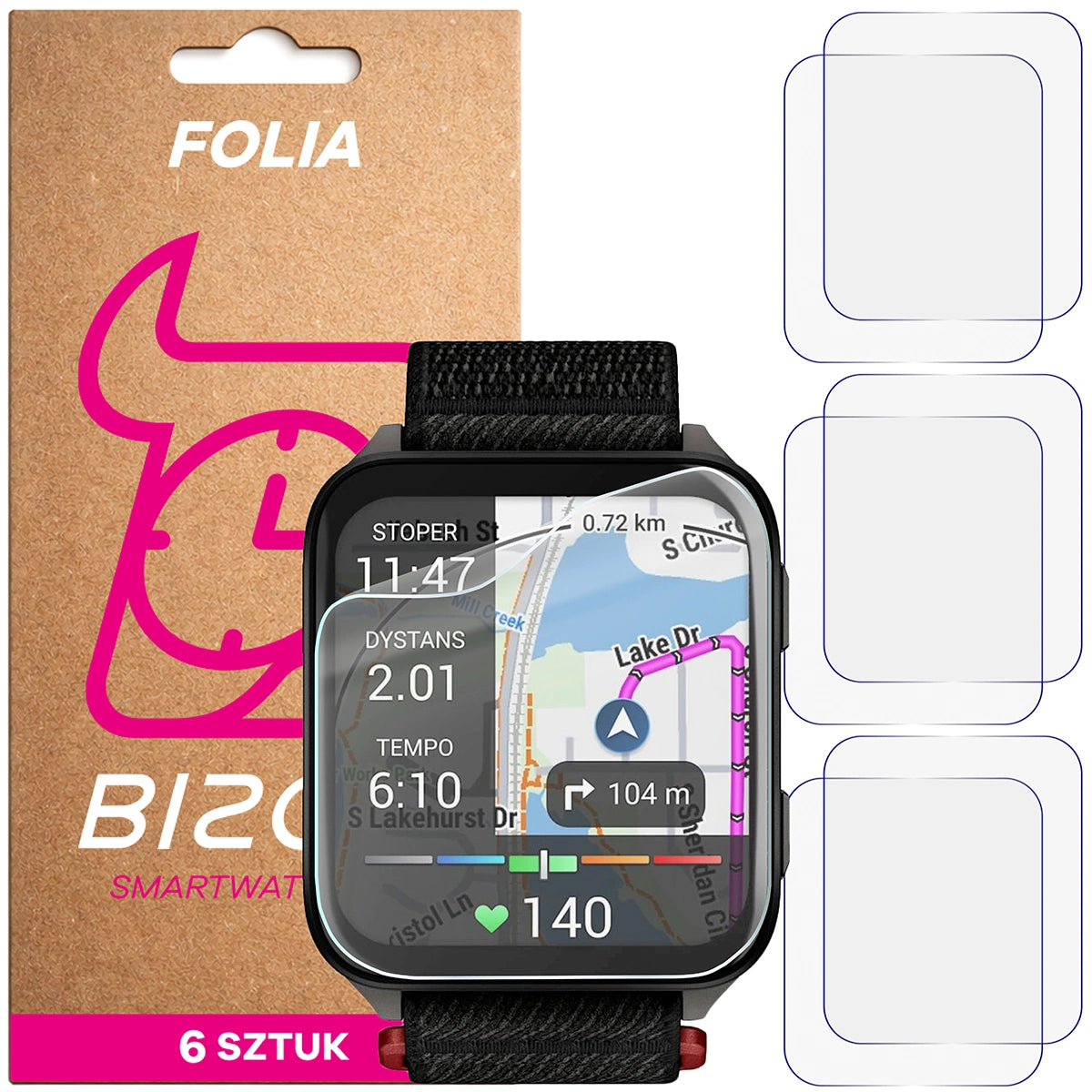 Schutzfolie für den Bildschirm für Garmin Venu X1, Bizon Watch HydroFlex, 6 Stück