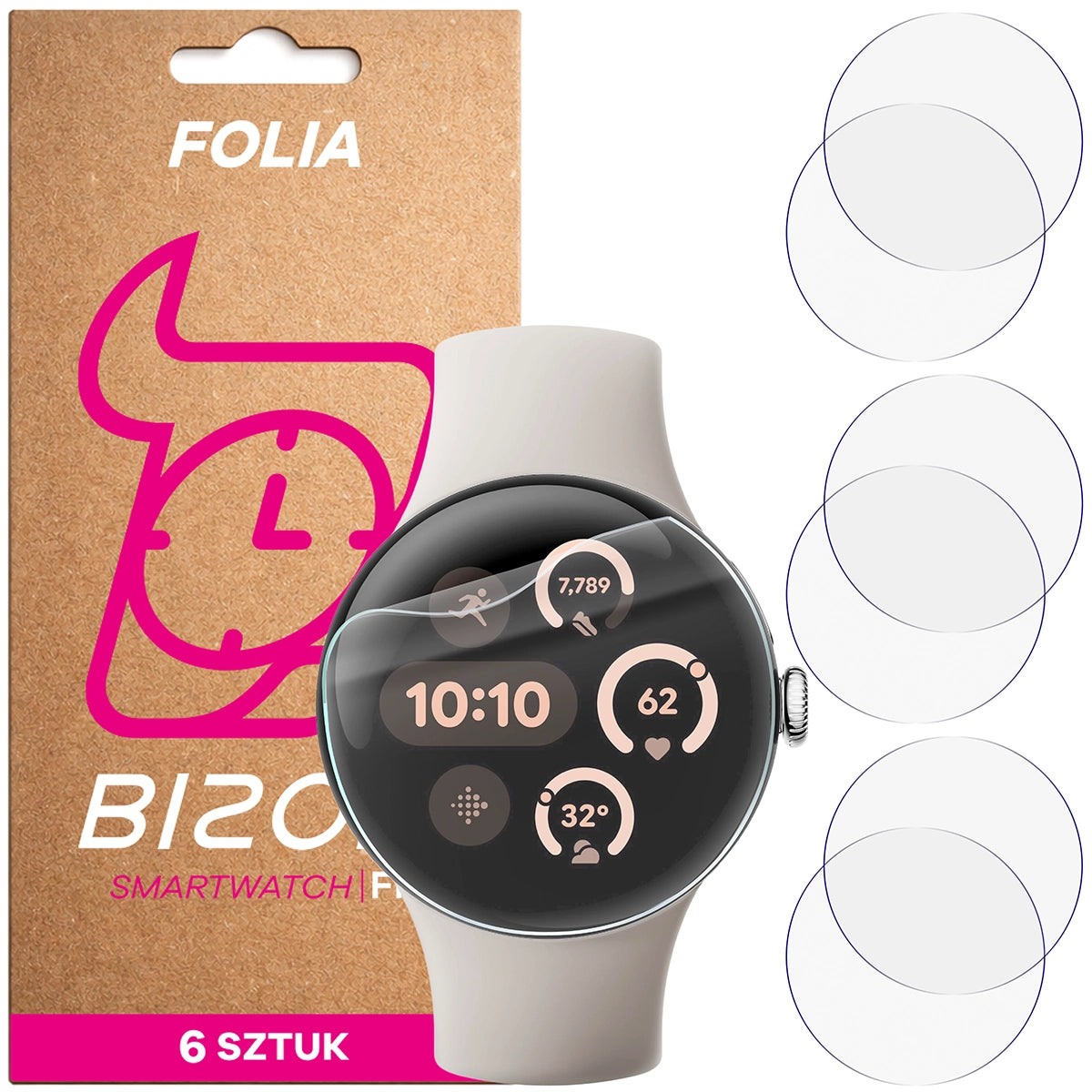 Schutzfolie für den Bildschirm für Google Pixel Watch 3 41 mm, Bizon Watch HydroFlex, 6 Stück