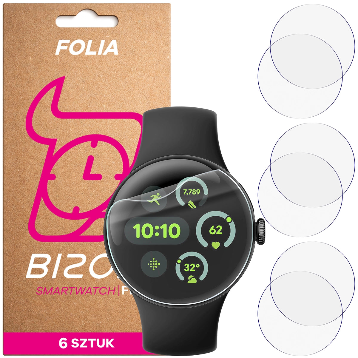 Schutzfolie für den Bildschirm für Google Pixel Watch 3 45 mm, Bizon Watch HydroFlex, 6 Stück