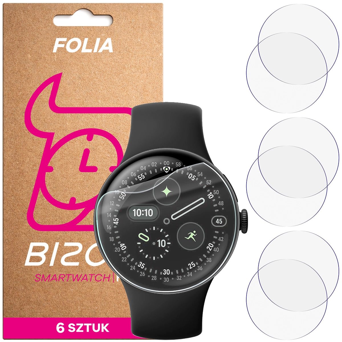 Schutzfolie für den Bildschirm für Google Pixel Watch 4 41 mm, Bizon Watch HydroFlex, 6 Stück
