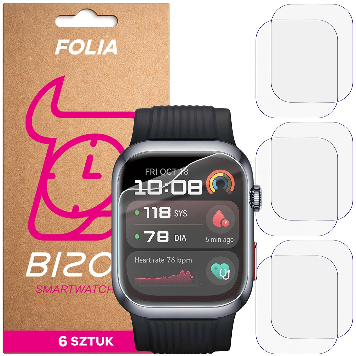 Schutzfolie für den Bildschirm für Huawei Watch D2, Bizon Watch HydroFlex, 6 Stück