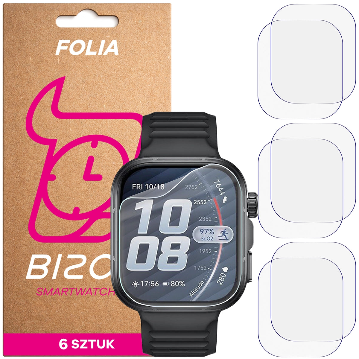 Schutzfolie für den Bildschirm für Huawei Watch Fit 5 Pro, Bizon Watch HydroFlex, 6 Stück