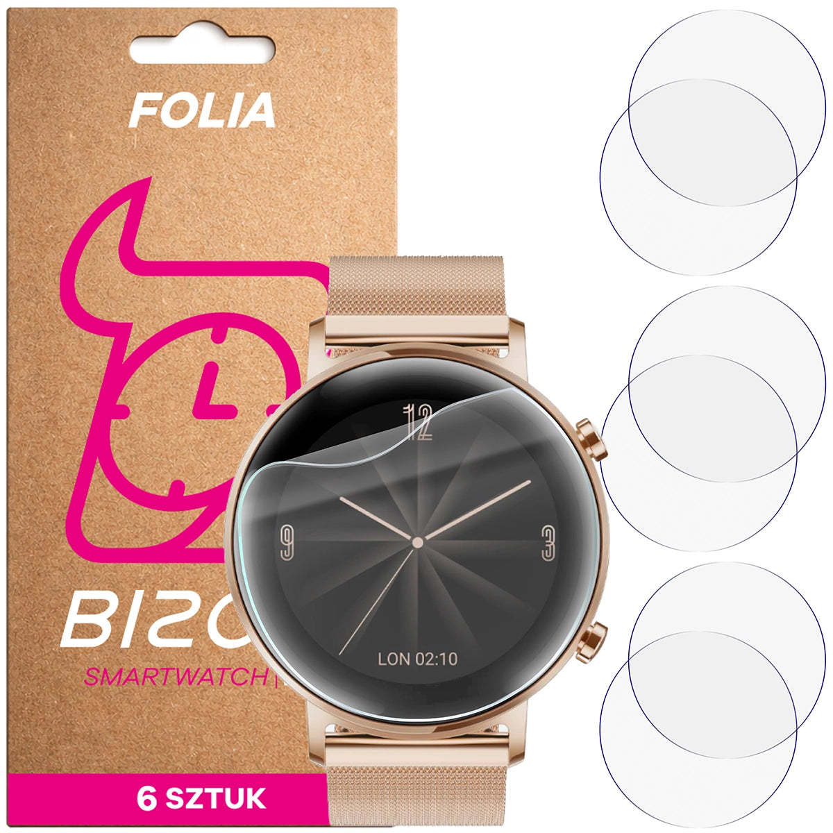Schutzfolie für den Bildschirm für Huawei Watch GT 2 42 mm, Bizon Watch HydroFlex, 6 Stück