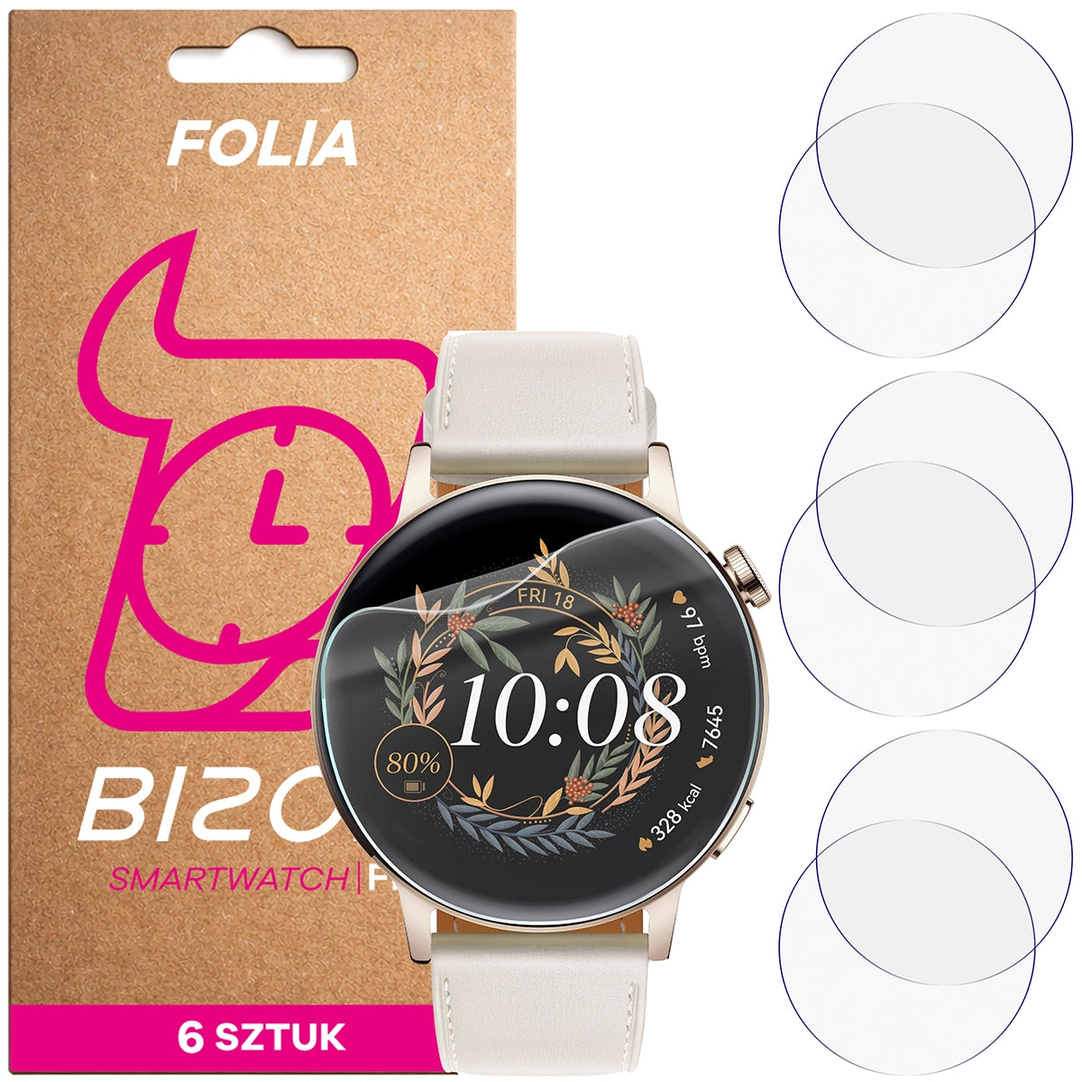 Schutzfolie für den Bildschirm für Huawei Watch GT 3 42 mm, Bizon Watch HydroFlex, 6 Stück