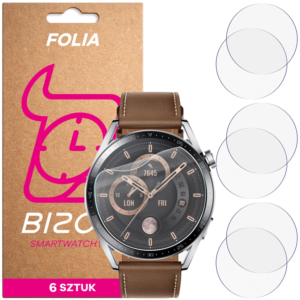 Schutzfolie für den Bildschirm für Huawei Watch GT 3 46 mm, Bizon Watch HydroFlex, 6 Stück
