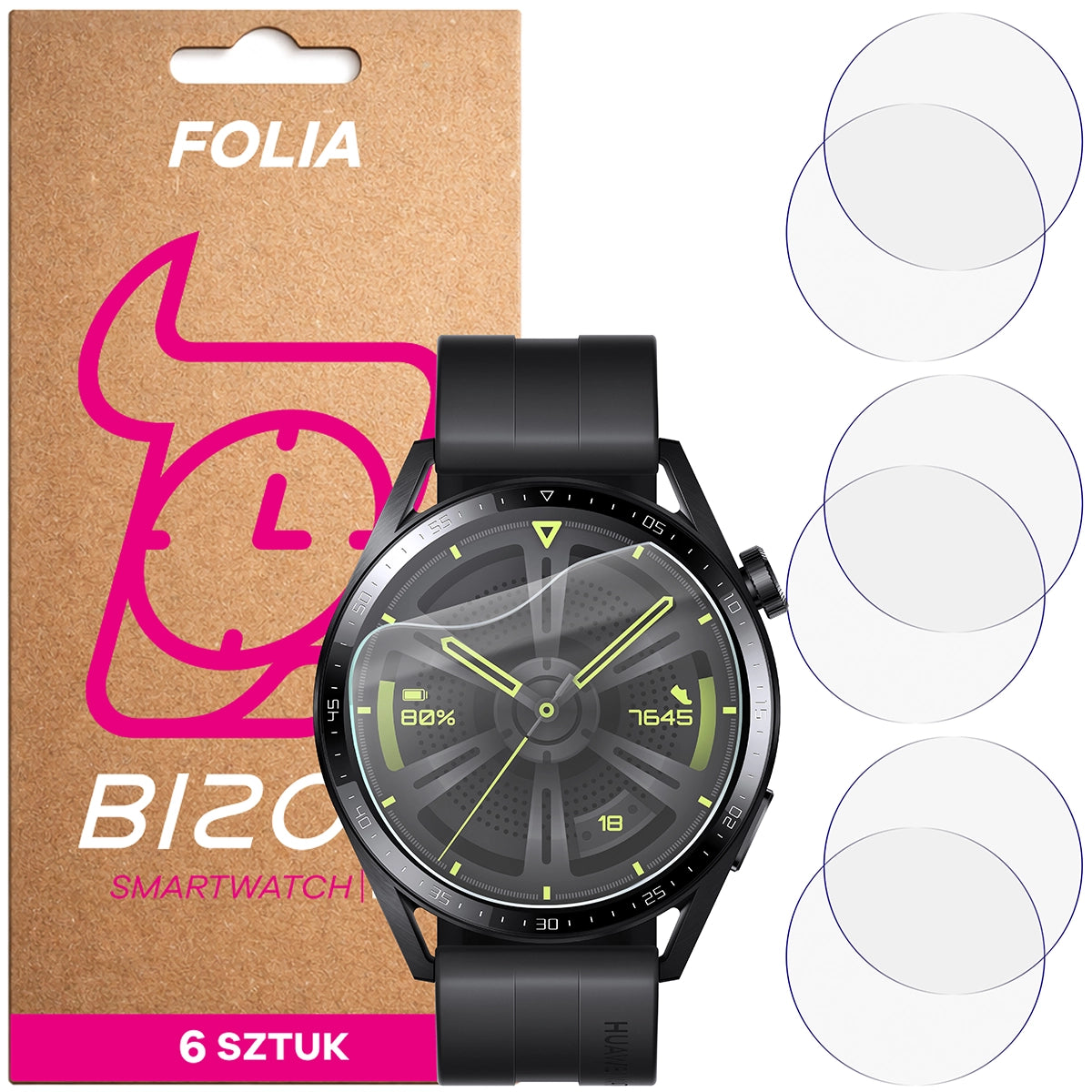 Schutzfolie für den Bildschirm für Huawei Watch GT 3 46 mm Active, Bizon Watch HydroFlex, 6 Stück