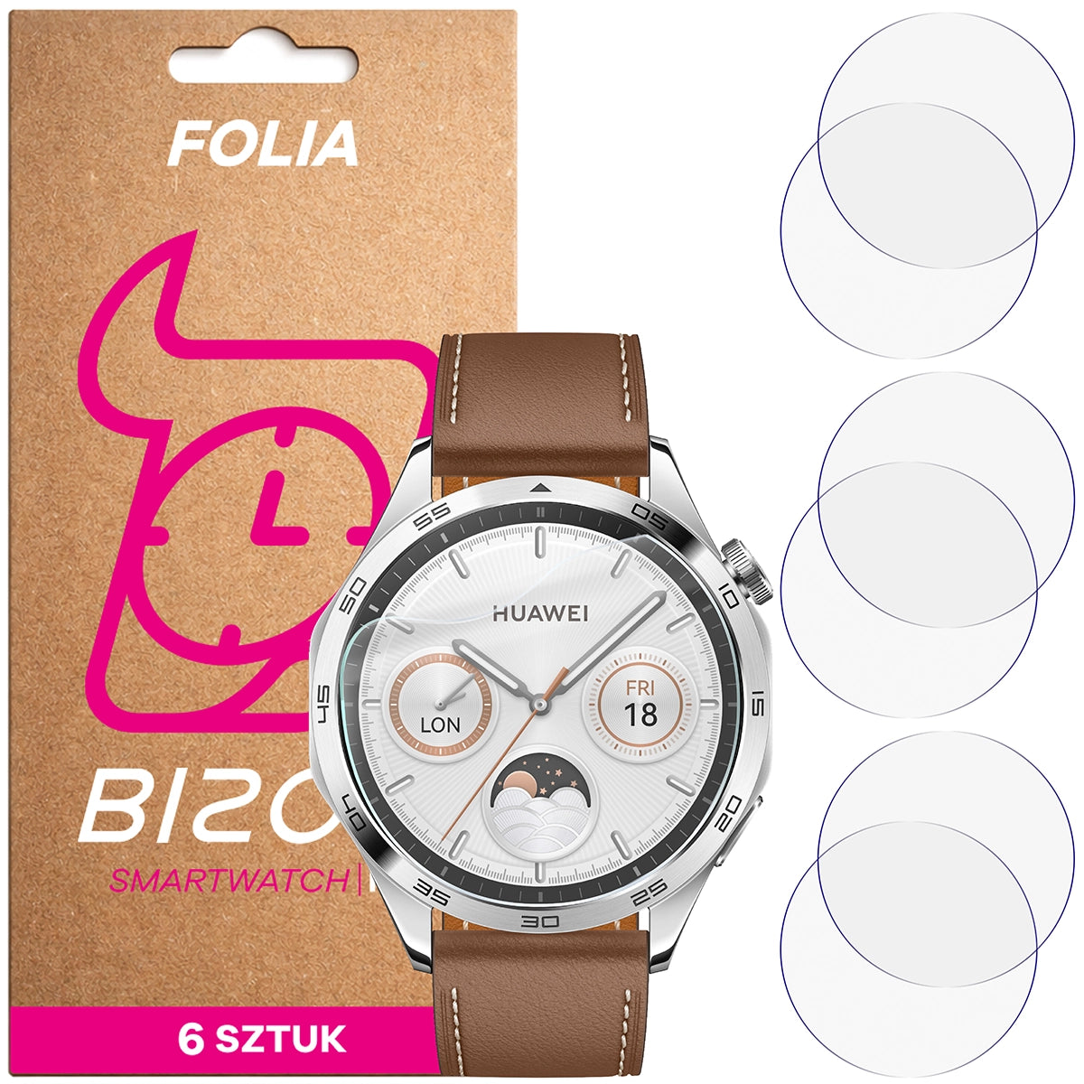 Schutzfolie für den Bildschirm für Huawei Watch GT 4 46 mm, Bizon Watch HydroFlex, 6 Stück