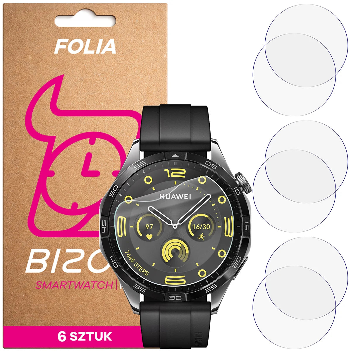 Schutzfolie für den Bildschirm für Huawei Watch GT 4 46 mm Active, Bizon Watch HydroFlex, 6 Stück (1/5)
