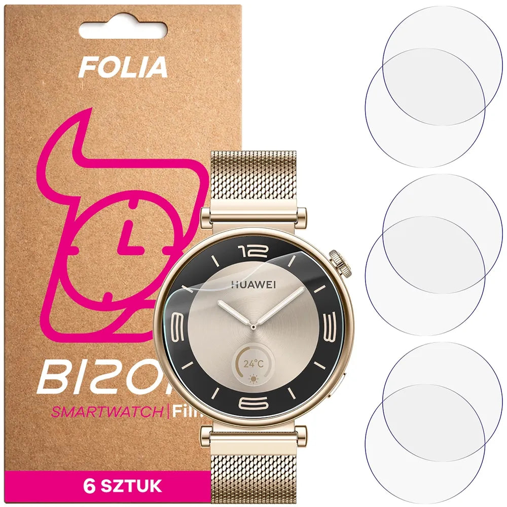 Schutzfolie für den Bildschirm für Huawei Watch GT 4 41 mm Elegant, Bizon Watch HydroFlex, 6 Stück (1/5)