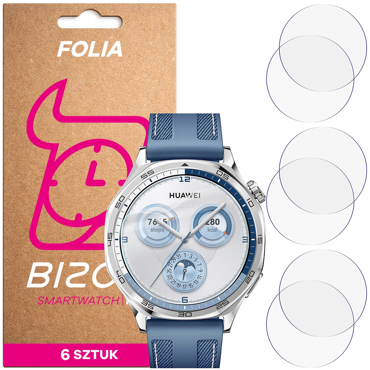 Schutzfolie für den Bildschirm für Huawei Watch GT 5 46 mm, Bizon Watch HydroFlex, 6 Stück