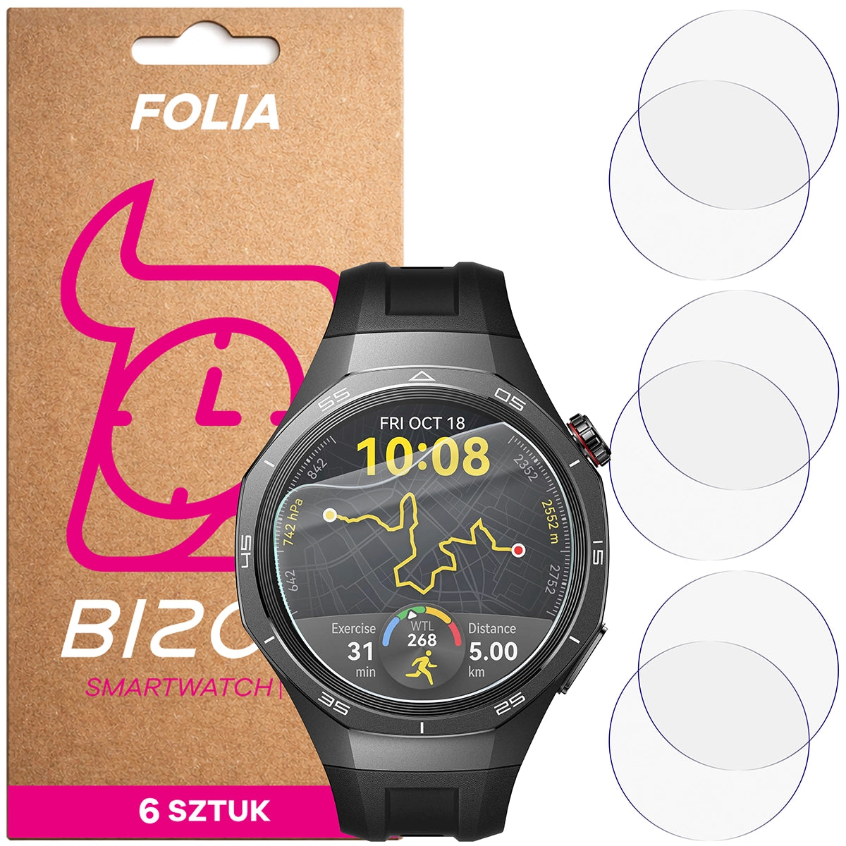 Schutzfolie für den Bildschirm für Huawei Watch GT 5 Pro 46 mm, Bizon Watch HydroFlex, 6 Stück
