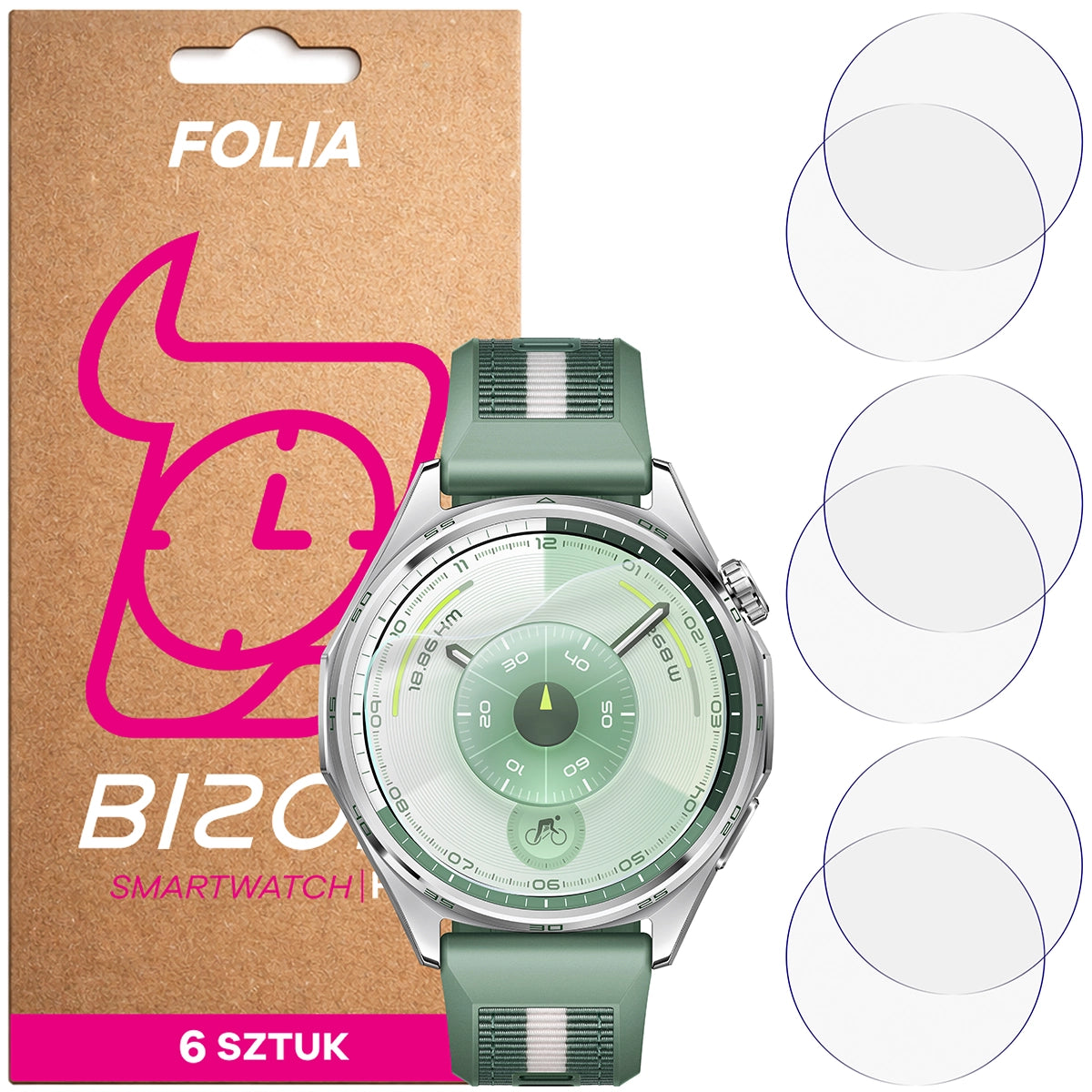 Schutzfolie für den Bildschirm für Huawei Watch GT6 46 mm, Bizon Watch HydroFlex, 6 Stück