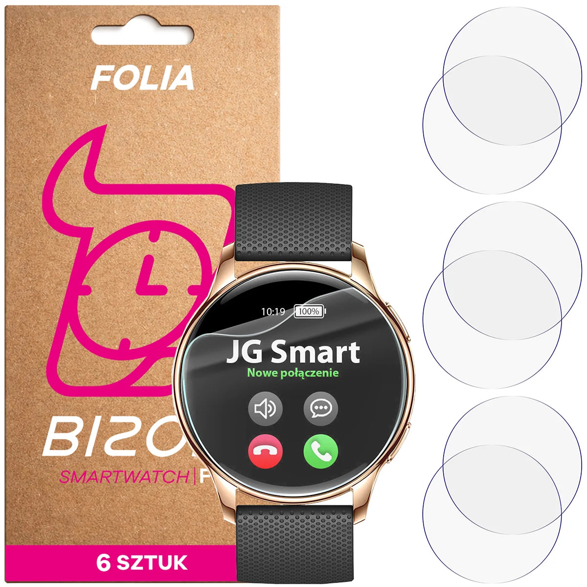 Schutzfolie für den Bildschirm für JG Smart V11 / Y11, Bizon Watch HydroFlex, 6 Stück