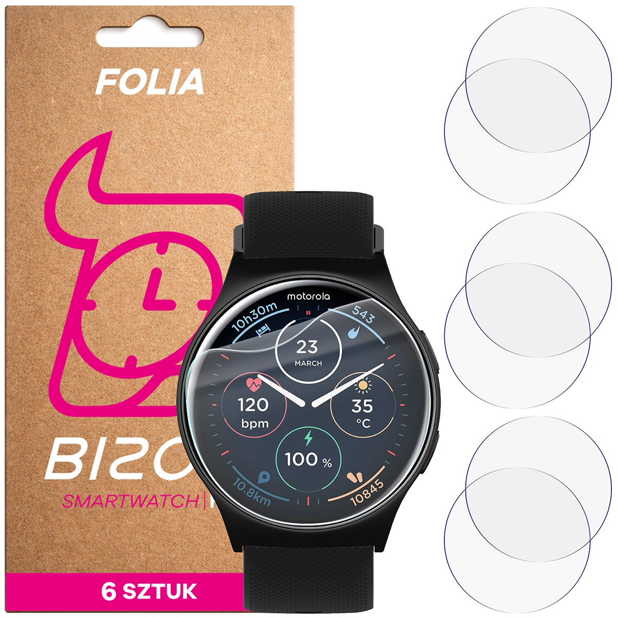 Schutzfolie für den Bildschirm für  Motorola Moto Watch 120, Bizon Watch HydroFlex, 6 Stück