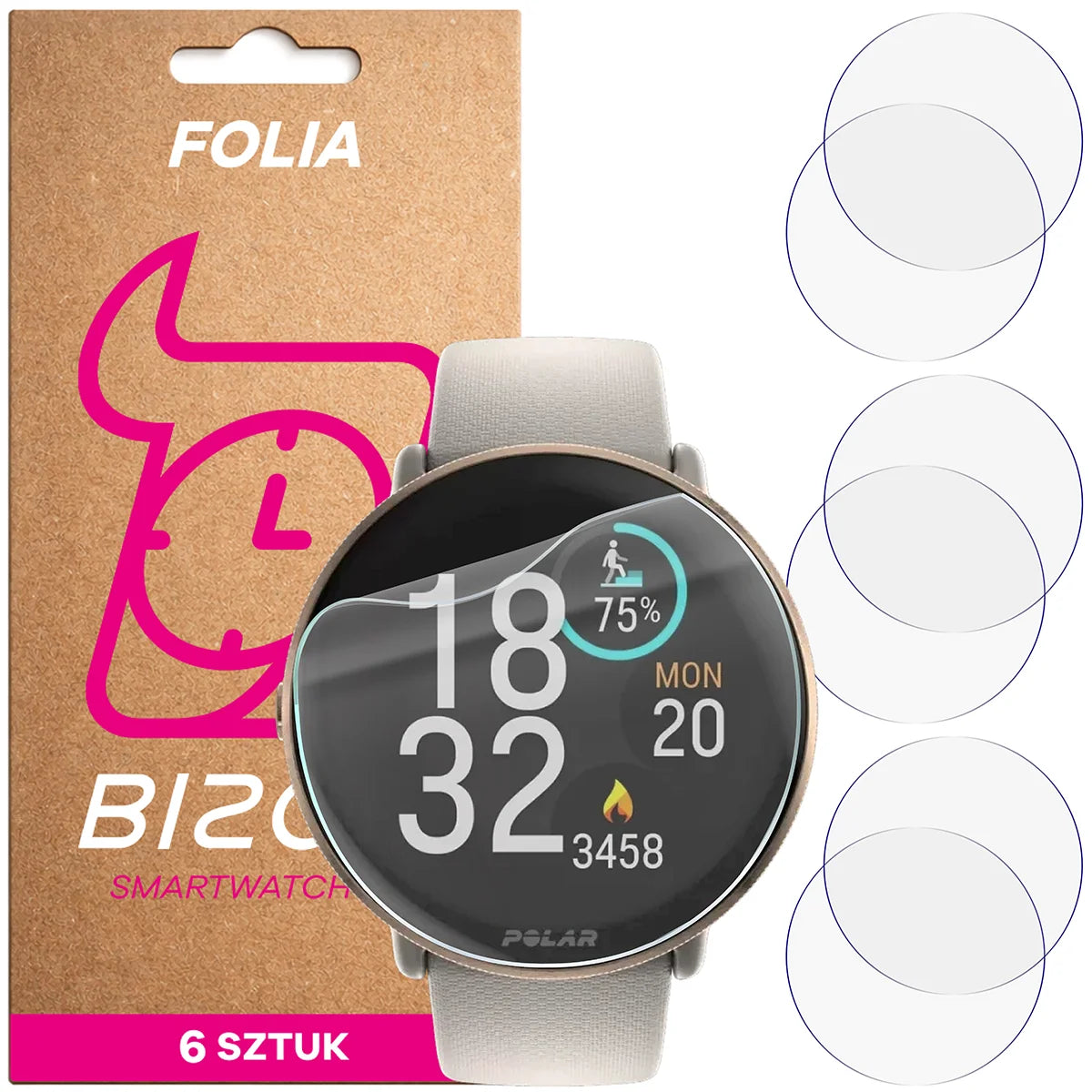 Schutzfolie für den Bildschirm für Polar Ignite 3, Bizon Watch HydroFlex, 6 Stück