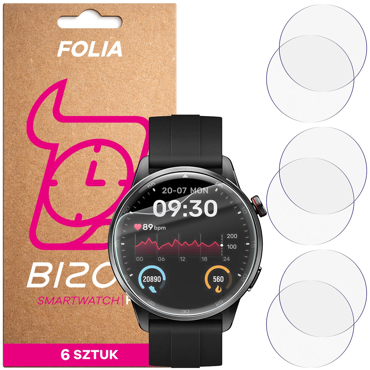 Schutzfolie für den Bildschirm für Realme Watch S2, Bizon Watch HydroFlex, 6 Stück