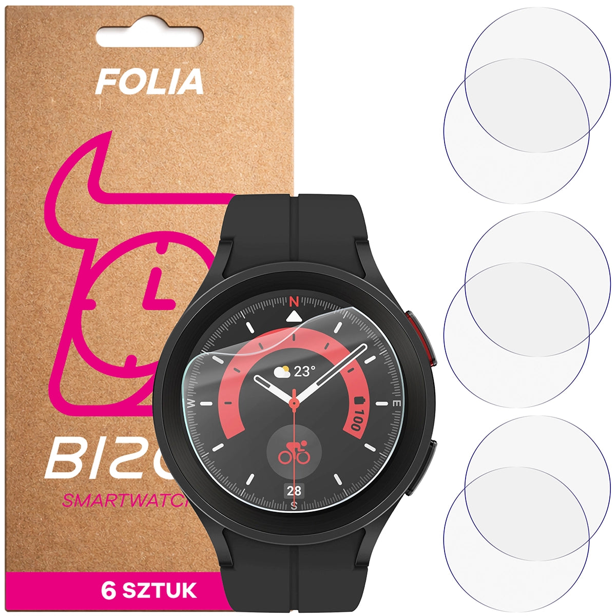 Schutzfolie für den Bildschirm für Galaxy Watch 3 / 5 Pro 45mm, Bizon Watch HydroFlex, 6 Stück