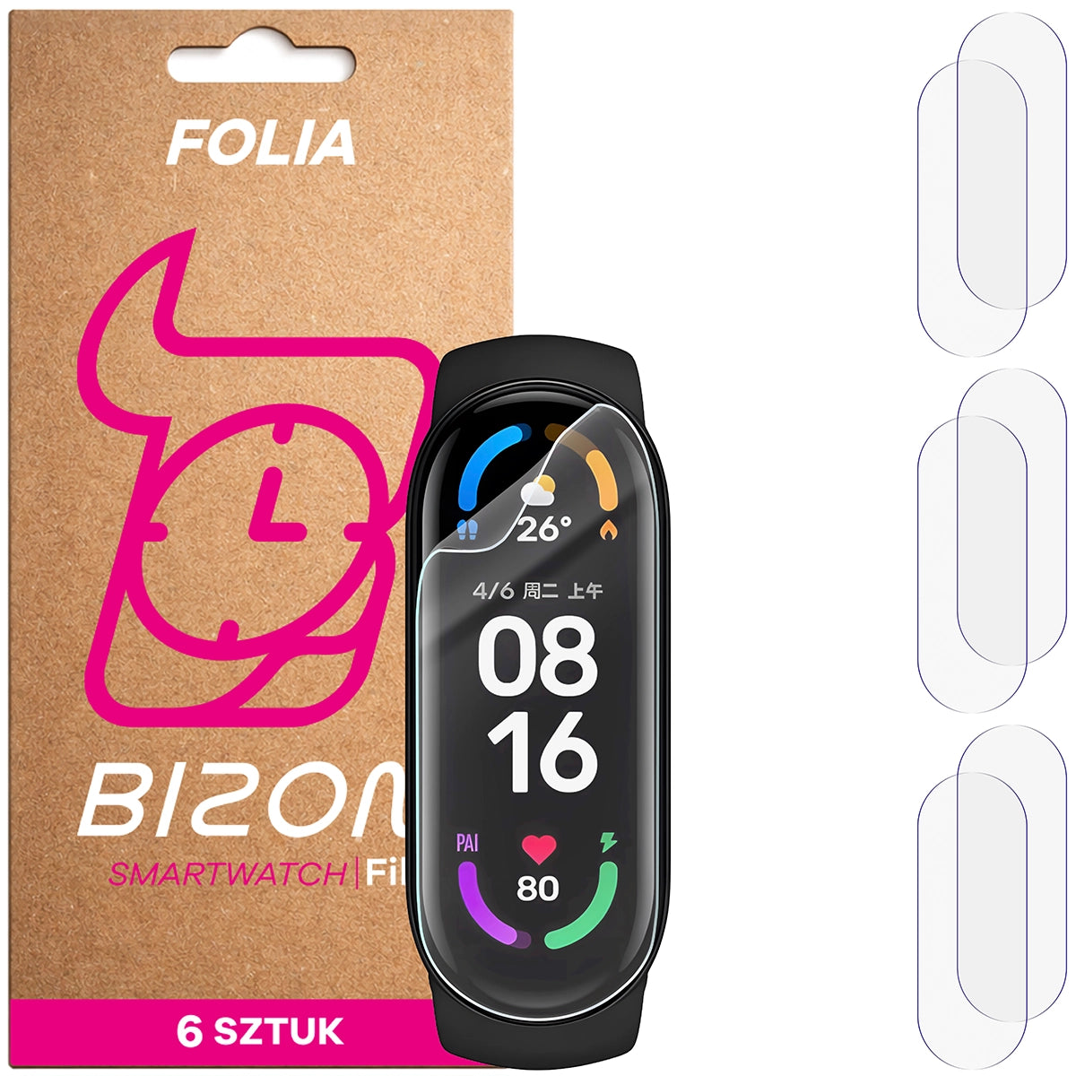 Schutzfolie für den Bildschirm für Xiaomi Mi Band 6, Bizon Watch HydroFlex, 6 Stück
