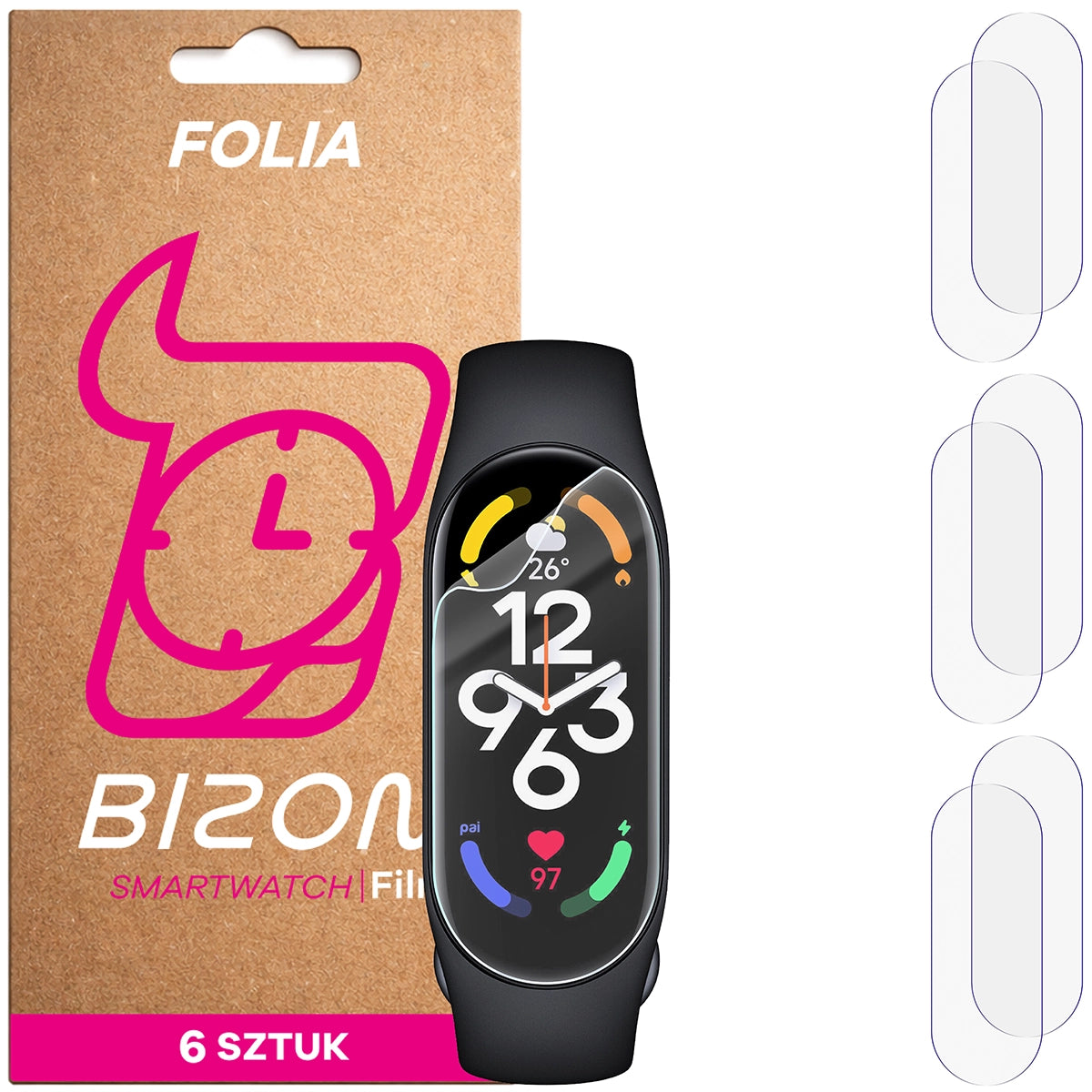 Schutzfolie für den Bildschirm für Xiaomi Mi Band 7, Bizon Watch HydroFlex, 6 Stück