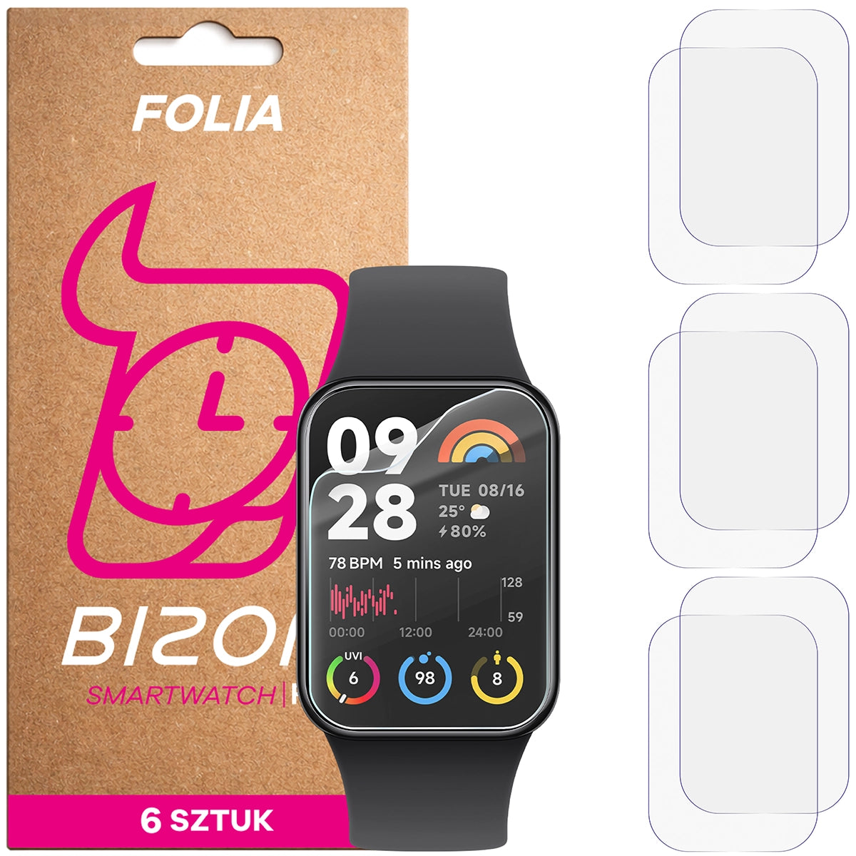 Schutzfolie für den Bildschirm für Xiaomi Mi Band 8 Pro, Bizon Watch HydroFlex, 6 Stück