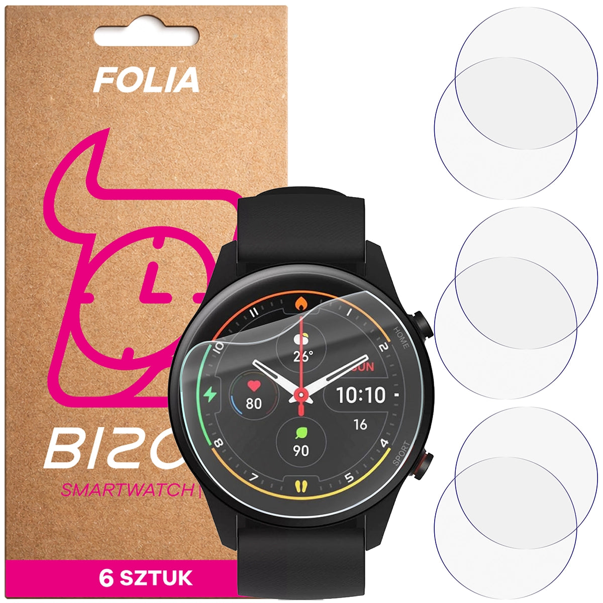 Schutzfolie für den Bildschirm für Xiaomi Mi Watch, Bizon Watch HydroFlex, 6 Stück