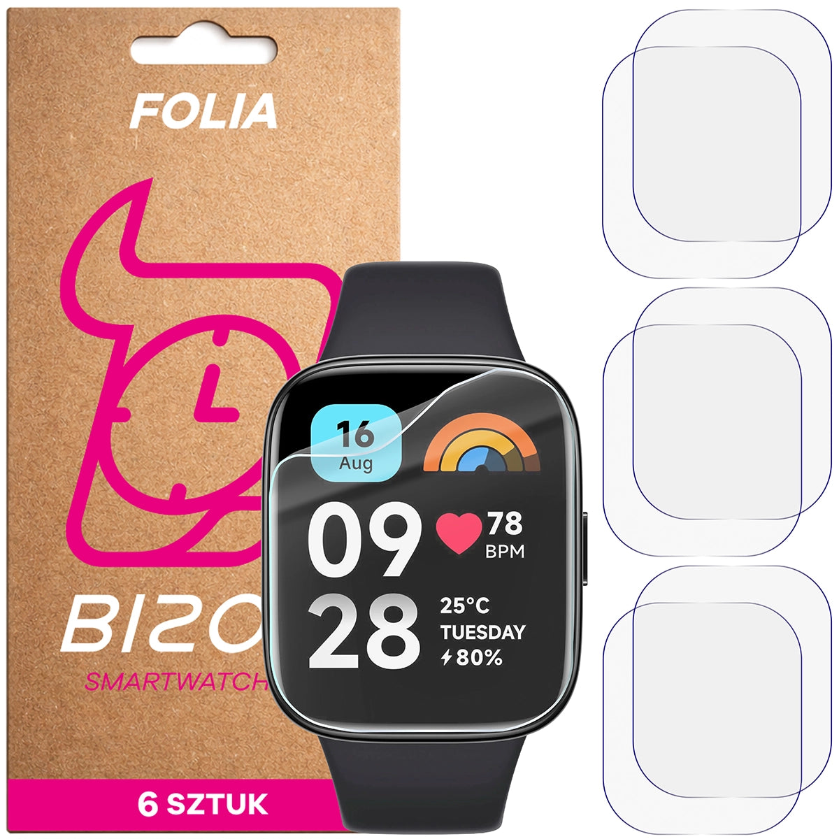 Schutzfolie für den Bildschirm für Xiaomi Redmi Watch 3 Active, Bizon Watch HydroFlex, 6 Stück