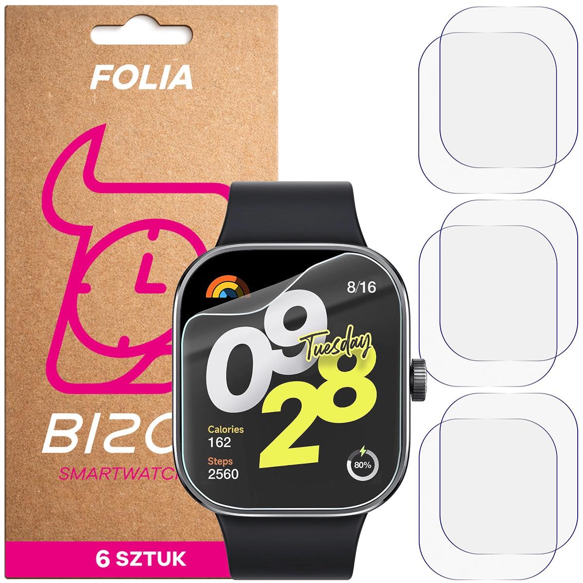 Schutzfolie für den Bildschirm für Xiaomi Redmi Watch 4, Bizon Watch HydroFlex, 6 Stück