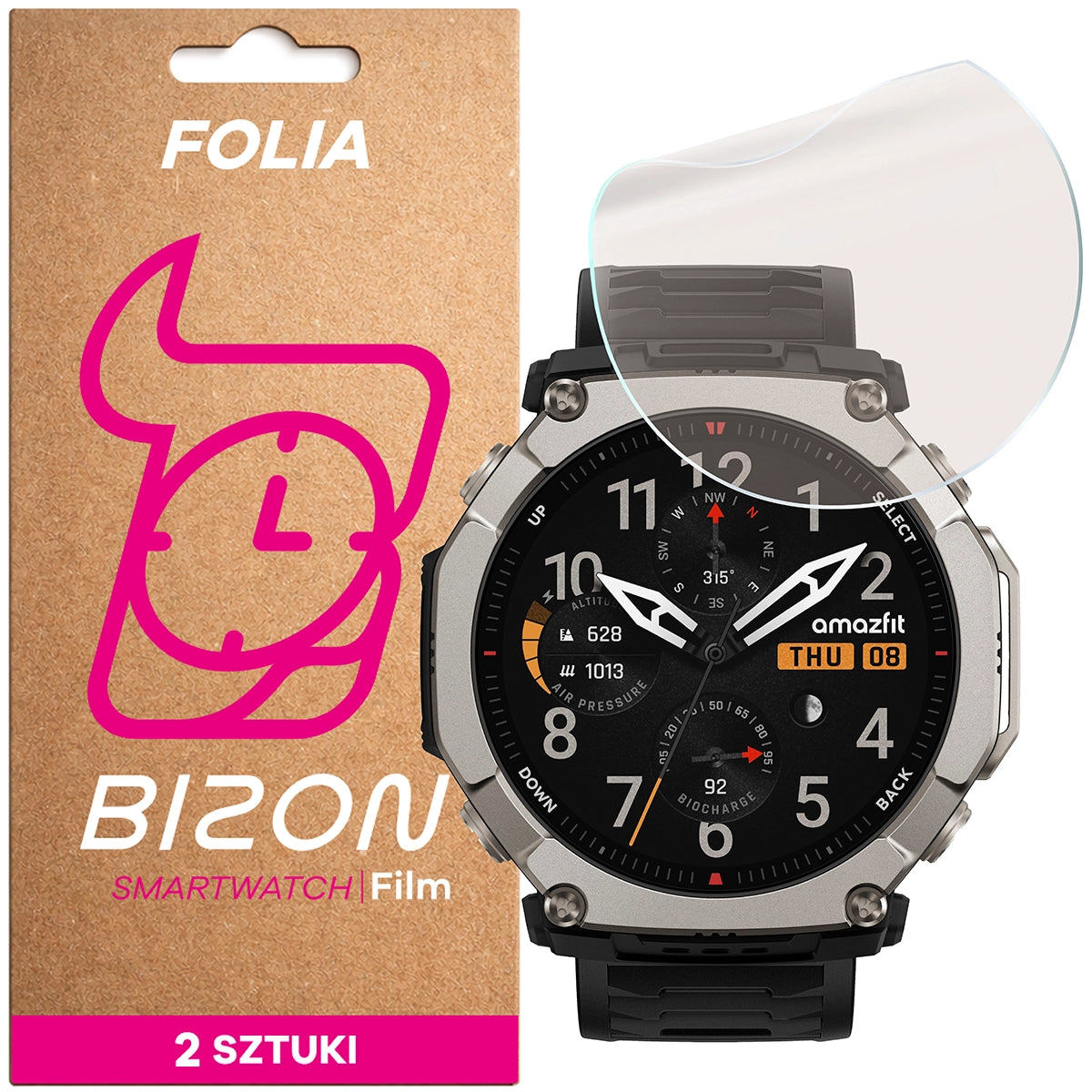 Matte Folie für Amazfit T-Rex Ultra 2, Bizon Watch Film Matte Duo, 2 Stück