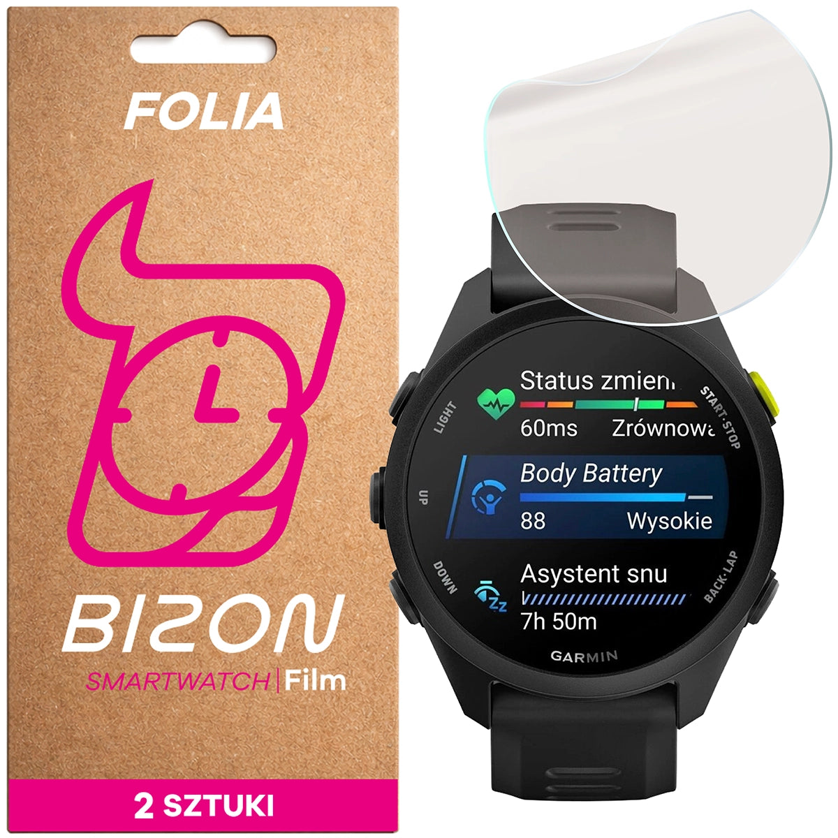 Matte Folie für Garmin Forerunner 70, Bizon Watch Film Matte Duo, 2 Stück