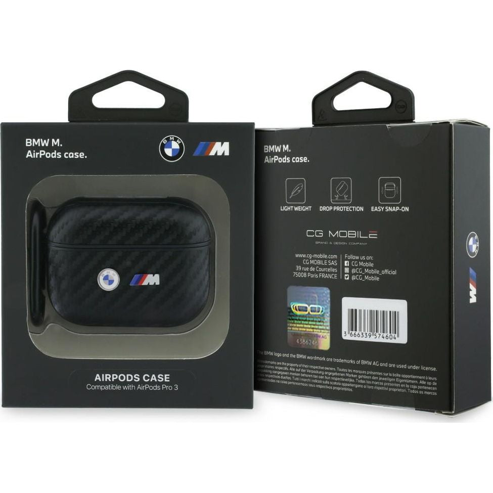 Hülle für AirPods Pro 3, BMW M Carbon Metal Logo, Schwarz Karbon